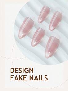 24片中号杏仁形全息亚克力美甲贴纸，Y2K粉/红色猫眼假指甲套装，适用于美甲沙龙、女士日常佩戴、节日和礼品 - 彩色 - 查看 4