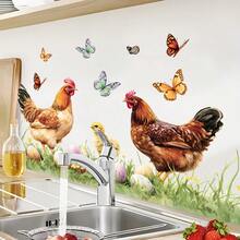 1pc Chicken Wall Stickers, Rooster Hen Chicks Butterfly Farm Idyllic Wall Decals Removable Vinyl Peel And Stick Hen Chicks Eggs Chicken Art For Farmhouse Kitchen Dining Room Nursery Pantry Home Decorations - Multicolor - View 5