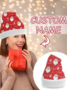 1pc Customized Santa Claus Hat, Customized Christmas Hat, Create Your Own Christmas Hat, Holiday Celebration - Polyester Material, Christmas, Halloween, Thanksgiving, New Year Holiday Design - Multicolor - View 7