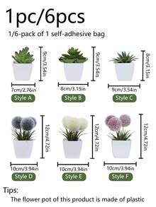 1pc/6pcs Artificial Mini Succulent Potted Plants, Suitable For Home Table Centerpiece, Office Bookshelf Windowsill, Wedding Party Decor
