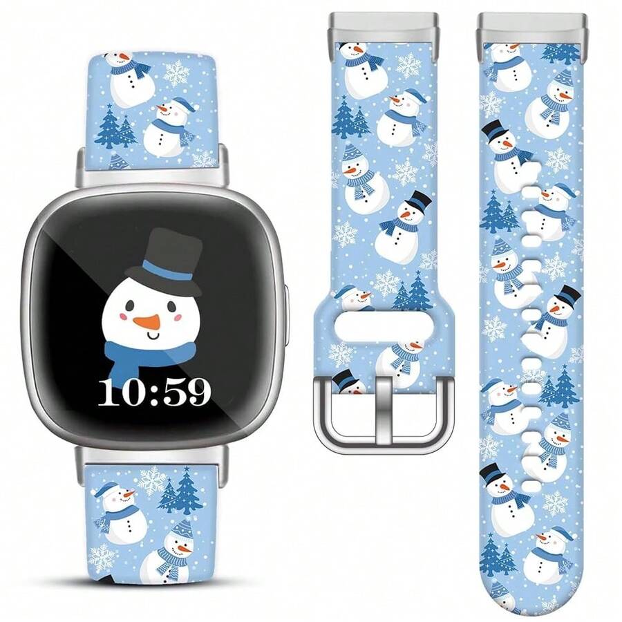Compatible con la correa del reloj Fitbit Versa 3, Versa 4, Sense, Sense 2, correa de repuesto de silicona con patrón navideño {color_name:Muñeco de nieve Azul, size_name:Para Versa4/Versa3/Sense2/Sense - Muñeco de nieve azul - Ver 1