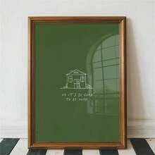 1 pieza Impresión verde "Bueno estar en casa", arte de pared, impresión artística, idea de regalo, estética, decoración de pared, pósteres de estilo minimalista moderno, decoración de sala de estar y habitación, decoración de baño, regalo ideal, sin marco - Multicolor - Ver 4
