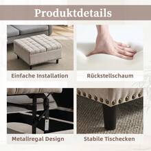 Cadeira quadrada com espaço de armazenamento, banco com tampo elevável, ideal para sala de estar, quarto ou escritório, com baú estofado (PU preto).