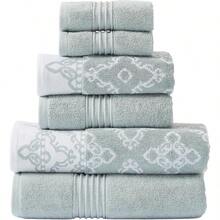 Modern Threads 6 Piece Set 2 Bath Towels 2 Hand Towels 2 Washcloths Yarn Dyed Jacquard Solid Towel Set Charlize Dark Sage - DarkSage - View 1