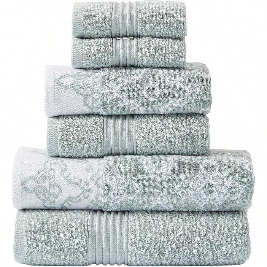Modern Threads 6 Piece Set 2 Bath Towels 2 Hand Towels 2 Washcloths Yarn Dyed Jacquard Solid Towel Set Charlize Dark Sage - DarkSage - View 1