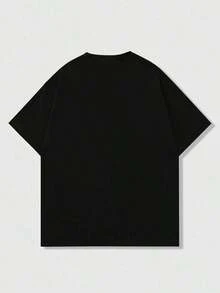 1-Piece Patterned Print T-ShirtStreet Life Camiseta de manga corta con estampado de personajes para hombre, adecuada para uso diario en primavera y verano, escolar Suitable for wearing at festive events such as Easter, the World Cup, Carnival, and summer music festivals. - Negro - Ver 2