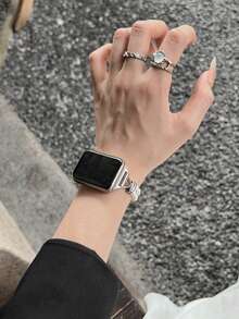 1 pieza de estilo de vacaciones de verano para mujer, estilo de fragancia pequeña con diamantes incrustados y correa de perlas, adecuado para Band 8 Pro/9 Pro, para Mi Band 3/4/5/6/7, 8/8 NFC/9/9 NFC/10/10 NFC, para Watch4/Watch5/Watch6 - Plateado - Ver 4