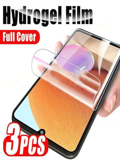 Kit com 3 películas protetoras de tela de hidrogel HD para celular, compatíveis com Galaxy A56 A55 A35 A36 S25 S24 Ultra S23 S22 A26 A25 A15 A14 A13 A17 A07 A06. À prova de explosão, resistente a arranhões, com camada protetora oleofóbica e suporte para reconhecimento de impressão digital. Película macia, não de vidro.