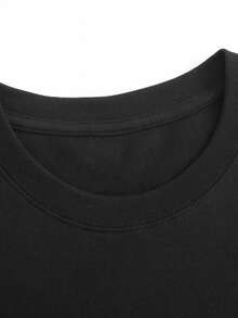 Camiseta casual de manga corta con estampado para mujer, una camiseta básica de cuello redondo, adecuada para usar todos los días en primavera y verano. - Negro - Ver 4