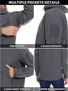 chamarra táctica con capucha para hombre,chamarra de senderismo para exteriores,de forro polar,cálida para invierno,resistente al agua y viento - gris - Ver 4