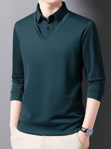 男士长袖条纹Polo衫，适合轻度商务旅行，秋冬季穿着 - 水鴨藍 - 查看 5