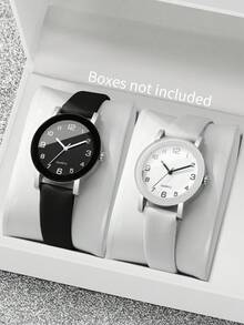 2pcs/Set Women's Gift Watch Set, Fashion Numeric Dial Classic Quartz Wristwatch With Leather Strap (Watch Box Not Included)