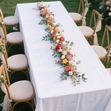 1件象牙白桌布，优雅垂坠，适用于用餐、浪漫婚礼、餐厅、海滨婚礼装饰、家庭聚会、派对和户外活动，耐用涤纶材质，多种尺寸可选，专为团体聚会设计。 - 白色 - 查看 8