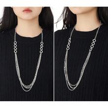 Noessla Layered Long Necklaces For Women Crystal Beaded Statement Necklace Sweater Silver Chain With Gifts Box Jewelry{Inchcolor_nameinch:Inch34-Silverinch} - 34-銀 - 查看 6