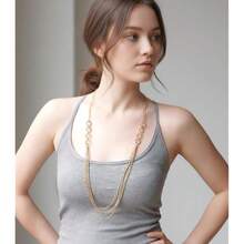 Noessla Layered Long Necklaces For Women Crystal Beaded Statement Necklace Sweater Silver Chain With Gifts Box Jewelry{Inchcolor_nameinch:Inch34-Goldinch} - 34-金 - 查看 4