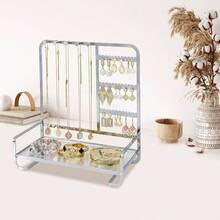 Jewelry Organizer Stand Metal Jewelry Rack With Acrylic Tray Necklace Storage Holder Fashionable Display Stand Rings, Earrings Bracelets Silver