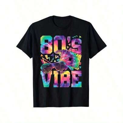 Camiseta Retro Disco de los 80 para Hombres - Atuendo de Fiesta Vintage de los 80 con Gráfico Audaz de los 80, Camiseta de Algodón Pesado de 180gsm para Eventos Temáticos de los 80, Fiestas de Disfraces y Ropa Casual de Verano - Tallas S-XXXL (Negro) - Ropa de Fan de Música Vintage, Atuendo de Verano, Cuello Redondo Casual, Camiseta de Ajuste Cómodo, Tela Transpirable, Diseño Nostálgico, Algodón Duradero, Camiseta de Manga Corta, Ropa para Adultos