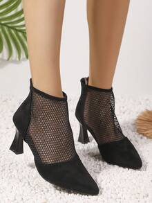 Sandalias de malla, botas de red caladas, tacones altos de danza jazz, sandalias - Negro - Ver 4