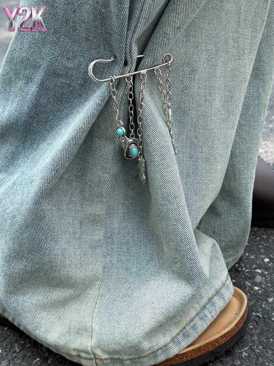 Imperdible Y2K para pantalones con dobladillo, estilo vaquero vintage occidental, colgante de cruz de turquesa falsa para botas, imperdible DIY para cadenas de pantalones. - Multicolor - Ver 1