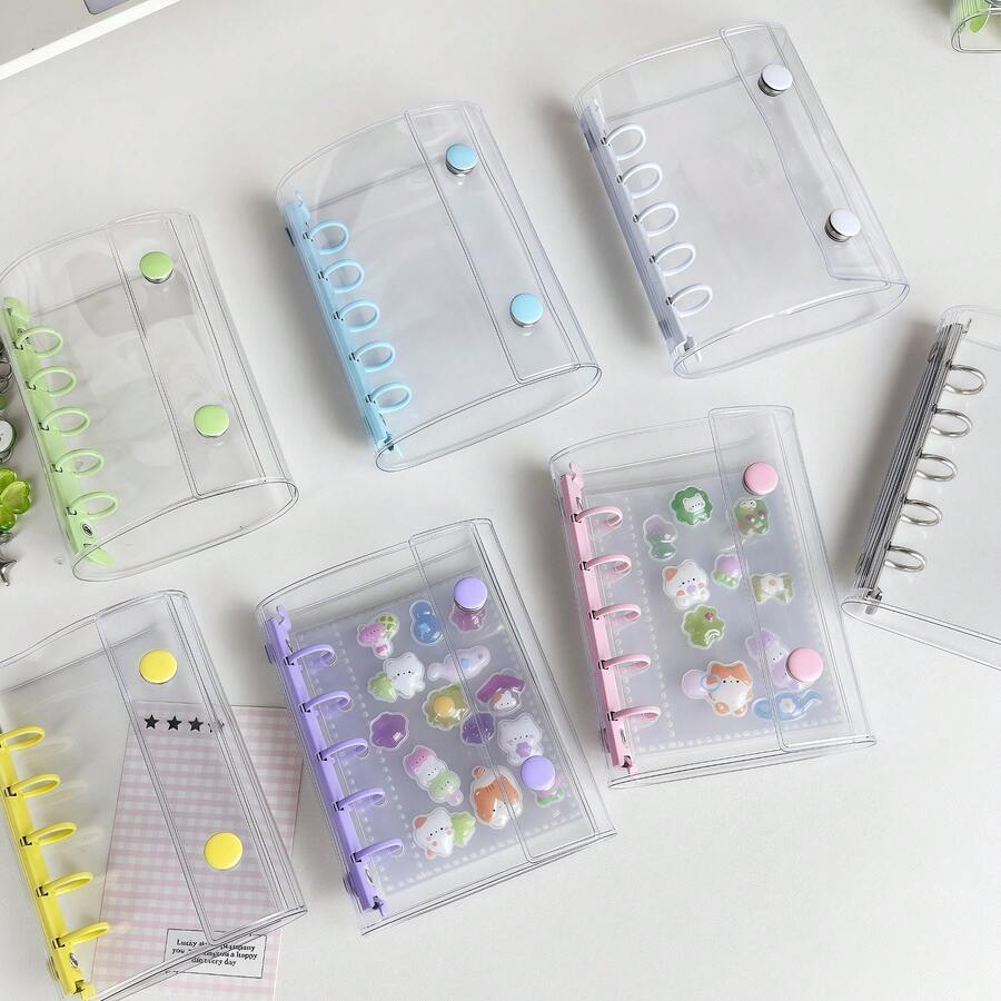 1个M5尺寸便携式透明活页夹,可用作透明贴纸簿、贴纸册、照片收纳袋、相册、预算计划本、日记本、笔记本、办公用品 - 彩色 - 查看 1
