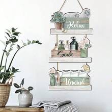 Zestaw 3 rustykalnych, drewnianych dekoracji ściennych do łazienki – postarzane wiszące znaki z motywami "Relaks, Moczenie, Odprężenie", nie wymagają prądu, uniwersalne elementy dekoracyjne do łazienki, łatwe w montażu i utrzymaniu - Wielokolorowe - Zobacz 1