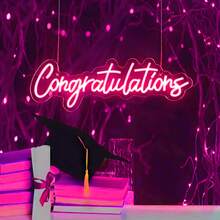 1pc Colorful Neon "Congratulations" Sign - Neon Light With USB Power, Switch And Hanging Function, Suitable For 2024 Graduation Party Decor, 2024 Celebration Events And Photo Backdrop - 玫紅色 - 查看 1