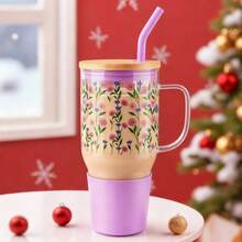 40oz Christmas Glass Tumbler With Lid And Straw Cute Santa Gingerbread Bell Snowman Reindeer Christmas Trees Printing Mug Bottle Cup Mother's Day - Violet - View 4