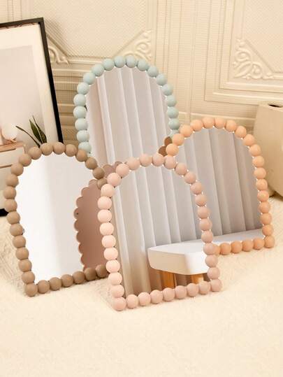 1pc Petal Pattern Desktop Princess Makeup Mirror, Single-Sided Square/Oval Shape For Students' Dormitory, Cosmetic/Makeup Touch-Up/Combing