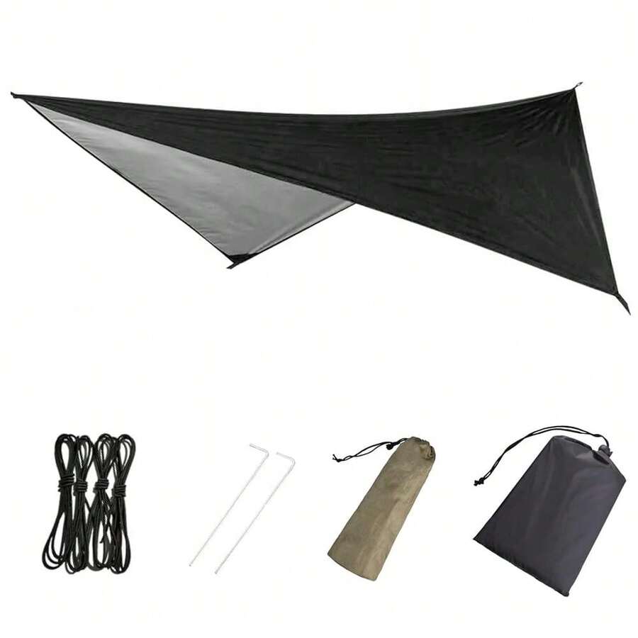 Hammock Camping Tarp Rain Fly, Waterproof Tent Shelter Awning Sunshade Cloth Picnic Mat For Outdoor HiFKing Beach BackpacFKing - Included Guy Lines & Stakes{Inchcolor_nameinch:Inch#01Blackinch,Inchsize_nameinch:Inch7.55x4.59ftinch} - #01黑色 - 查看 1