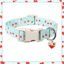 Collar para perro del Día de San Valentín | Hebilla de de liberación rápida | Fibra de poliéster suave | Se adapta a perros pequeños y grandes | Patrón de fósforos con forma de corazón | Ideal para bodas y cumpleaños, accesorios para mascotas | Ropa romántica para mascotas | Hebilla de plástico beige - Celeste - Ver 11