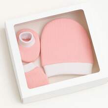 Kit Presente Touca Luva Sapatinho Canelado para bebê - Rosa Bebê - Visão 1