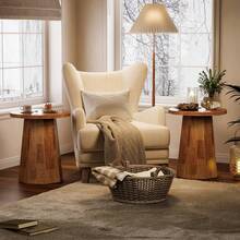 Tribesigns Farmhouse Round End Table, Wooden Couch Side Table With Octagonal Base, Walnut Nightstand Pedestal Accent Furniture For Living Room, Bedroom - Quả óc chó - Xem 6