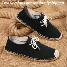 1 双男士编织草编渔夫鞋，透气亚麻休闲鞋，低帮运动鞋，一脚蹬乐福鞋，手工编织复古健身鞋，帆布鞋