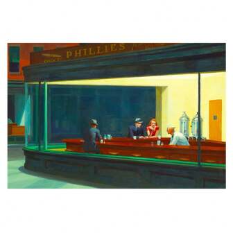Impresión en lienzo de Nighthawks de Edward Hopper - Póster enmarcado - Obra de arte surrealista - Decoración de pared para el hogar y la oficina