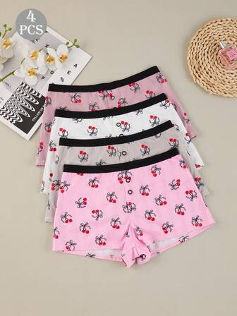 4条装女士印花三角裤，穿着舒适，女士短裤，女士安全裤，女士平角内裤