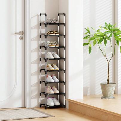 8/9层立式鞋架，窄型鞋塔，转角鞋柜收纳整理架，非常适合玄关、走廊、客厅等小空间，节省空间的多功能鞋架，紧凑的转角设计，稳固耐用，易于组装，让鞋子整齐有序，方便取用，是母亲节礼物和春季家居焕新的理想之选，最大限度地利用地面空间，提升房间收纳效率。