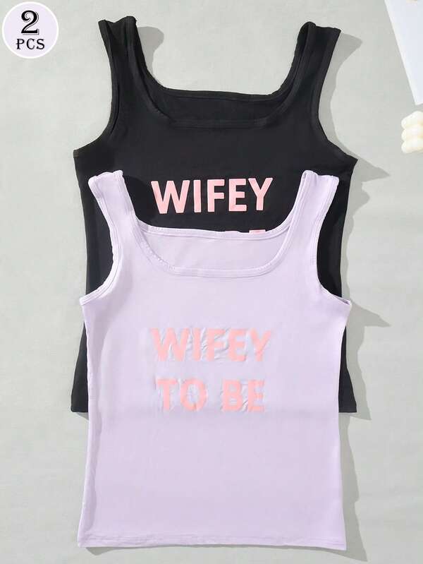 2pcs Women's Graphic Print Camisole, Versatile Layering Undershirt, Women's Base Layer Top