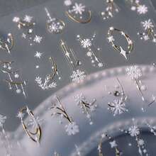 1pc Golden 3D Christmas Snowflake Nail Stickers - Self-Adhesive, Glittery Embossed Design For Nail Decoration, Perfect For Holiday Celebrations, Festive Nail Art|Cartoon Snowflake Design|Selfadhesive Stickers, Christmas Nail Stickers, Nail Sticker - 彩色 - 查看 1