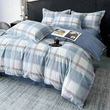 Tan Gingham Grid Duvet Cover Queen 3 Pieces Beige Plaid Duvet Cover 100% Washed Cotton Boho Plaid Comforter Cover With 2 Pillowcases Farmhouse Checkered Gingham Bedding Set Queen,  & Retro Style - 拉絲 - 格子藍 - 查看 3