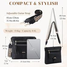 Crossbody Bag For WomenSoft Vegan Leather Cross Body Purse Medium Shoulder Bag Handbags With Guitar Strap - Black - View 2