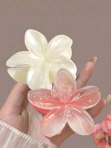 2pcs/Set Pink White Purple Ombre Hibiscus Flower Large Plastic Hair Clips, Elegant And Versatile, Suitable For Everyday, Party, Work, Travel For Women,Pink Accessories - 米色 - 查看 5