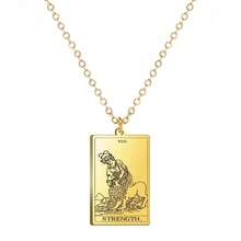 TEAMER Stainless Steel Tarot Cards Necklace Vintage Tarot Jewelry Good Luck Amulet Pendants For Women{Inchcolor_nameinch:InchGold-STRENGTHinch} - 黃金強度 - 查看 1