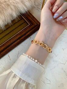 1pc Women's Gold/Green Wrist Watch, Minimalist New Small Dial Design, Elegant & Fashionable, Quartz Movement, Suitable For Daily Wear/Party - 棕色 - 查看 5