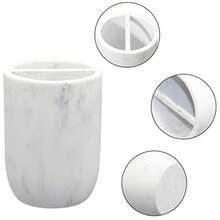 TFKI Toothbrush Holder Polyresin Toothbrush Organizer StandMulti-Functional Toothpaste Holder Makeup Brushes Cup Razors Holder For Bathroom Vanity Countertop Ideal For Home Hotel Marble Style (1Pack) - 白色 - 查看 4