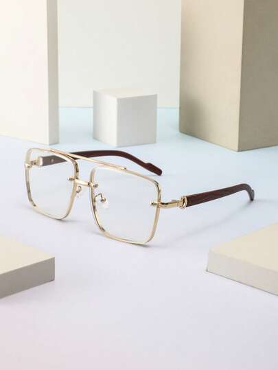 1 Pair Men's Metal Frame Square Glasses, Scholarly Chic Minimalist Stylish Versatile, Suitable For College Lectures, Debates, Library Reading