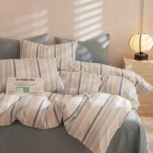 Tan Gingham Grid Duvet Cover Queen 3 Pieces Beige Plaid Duvet Cover 100% Washed Cotton Boho Plaid Comforter Cover With 2 Pillowcases Farmhouse Checkered Gingham Bedding Set Queen,  & Retro Style - 07#藍色條紋 - 查看 10