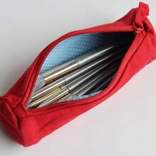 Estuche de lápices de lienzo minimalista, bolsa de maquillaje cilíndrica portátil mini para lápices, bolígrafos, artículos de papelería, brochas de maquillaje, gran capacidad - Cilindro - Ver 4