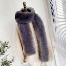 1 Pc Extended Scarf Shawl Fur Scarf Imitation Fox Fur Collar Fur Fake Collar Winter Super Long Fur Scarf - 黑色 - 查看 9