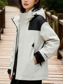 Colorblock    Casual  Elegant    Zipper  Pocket    Home - trắng - Xem 2