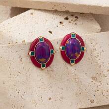 زوج من أقراط الأذن المرصعة بالمينا ذات التصميم الهندسي الأنيق والفيروز الاصطناعي، بطراز رجعي مناسب للنساء للارتداء في الحفلات والمناسبات والمناسبات اليومية